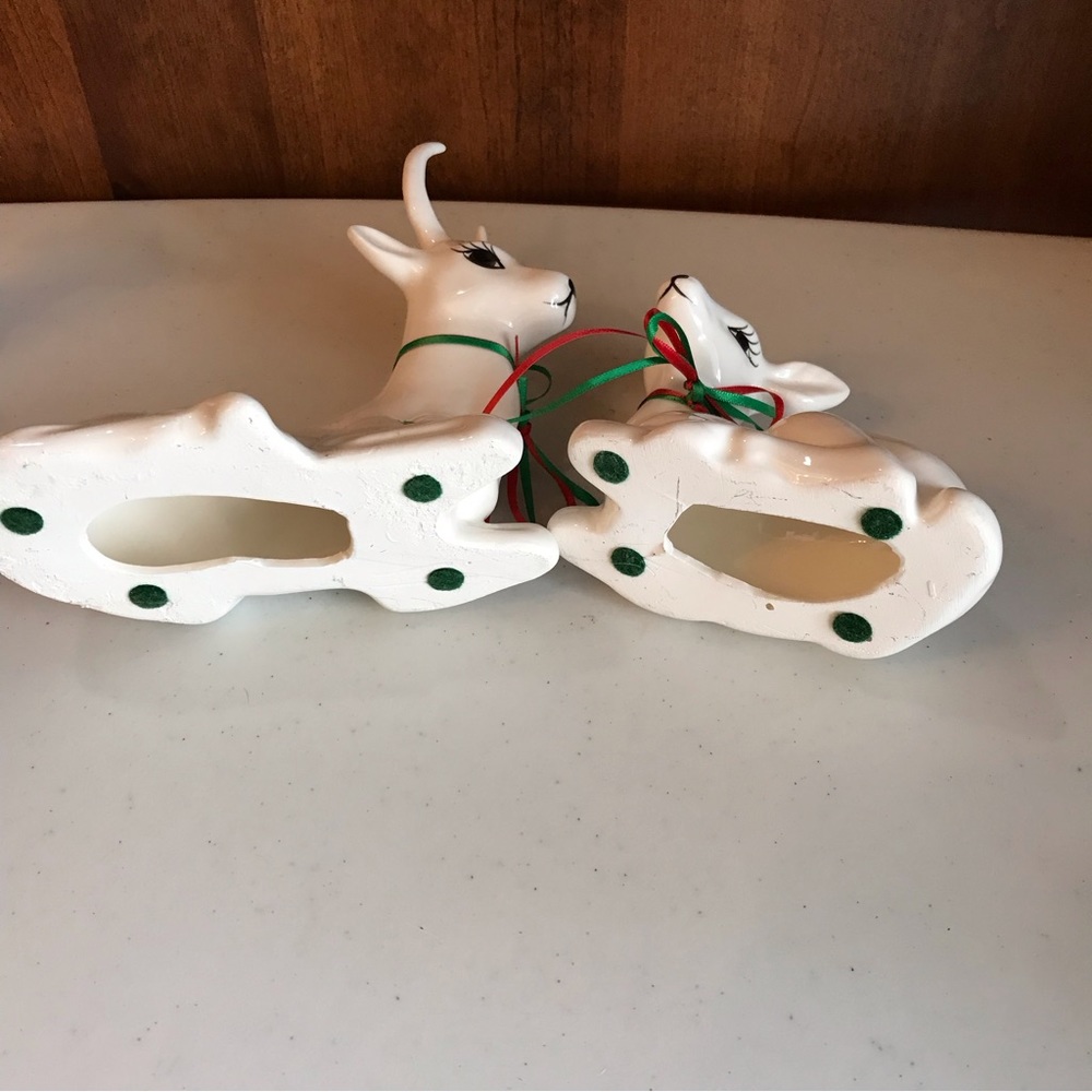 Ceramic Anthropomorphic Christmas Deer Figurines Set of Two With Ribbons - Picture 4 of 8